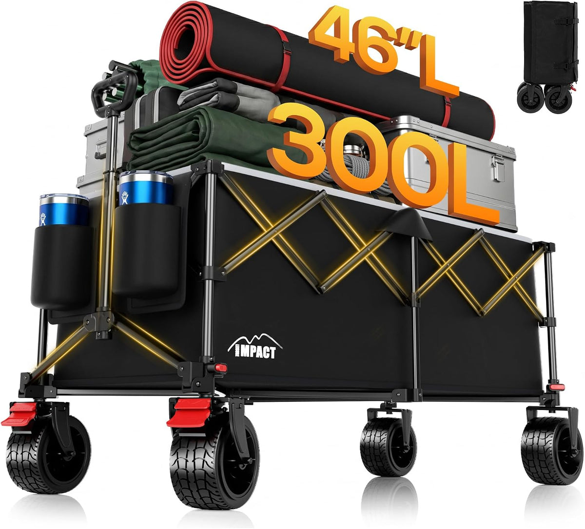 46" Collapsible Wagon Cart Foldable 300L Capacity Compact Folded Size