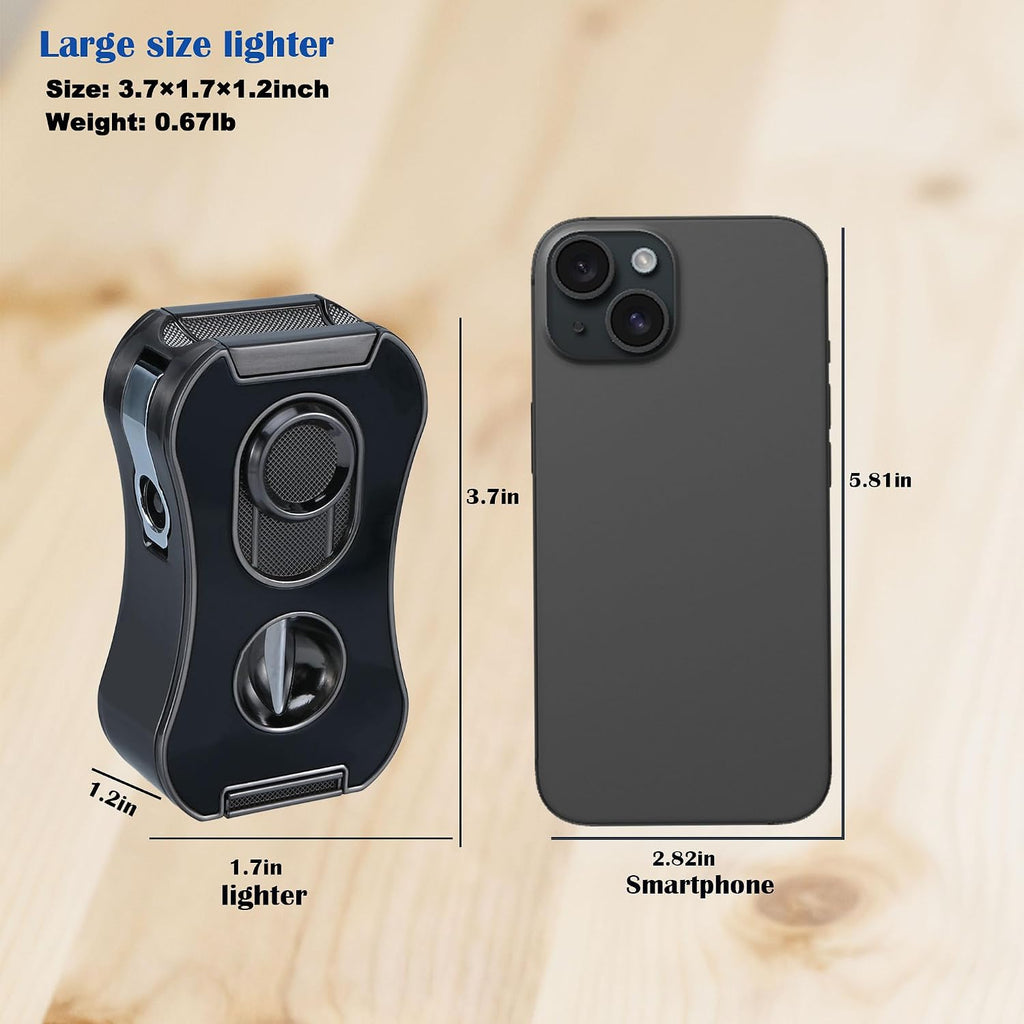 Large Lighter,Refillable Butane Torch Lighter with Built-in Holder and 4 Jet Flame - All-in-1 Tool lighters for Men（Without Butane）