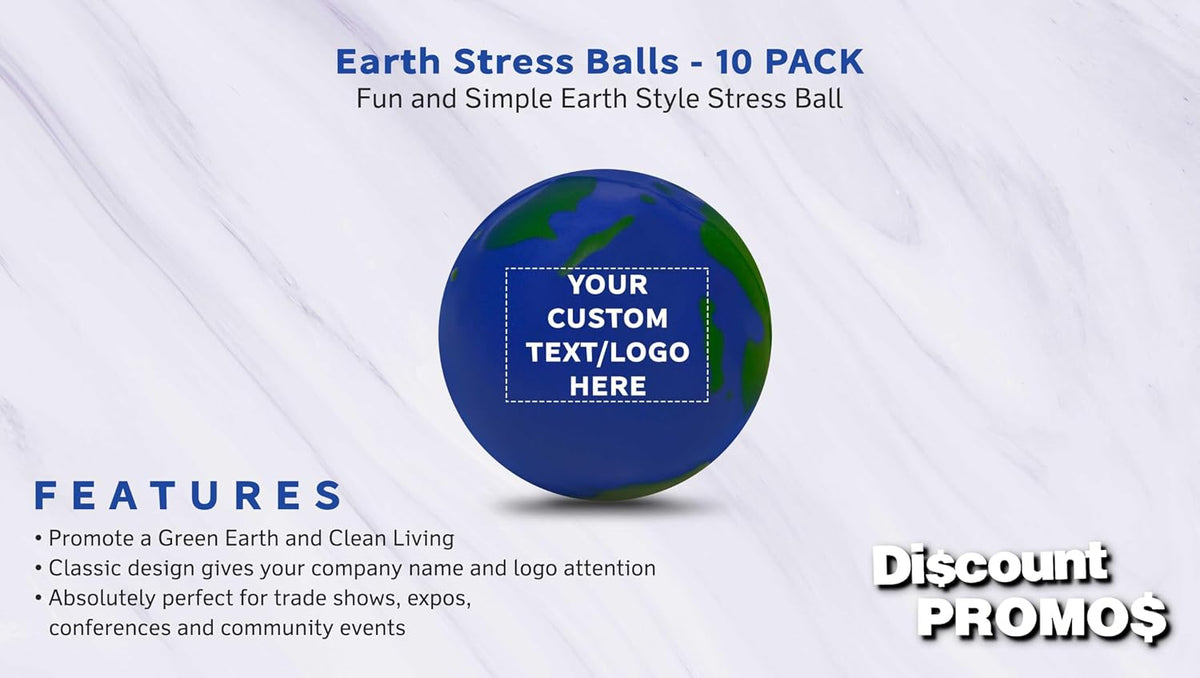 DISCOUNT PROMOS Custom Earth Squeeze Balls Set of 10, Personalized Bulk Pack - Perfect for Promotional Giveaways - Blue