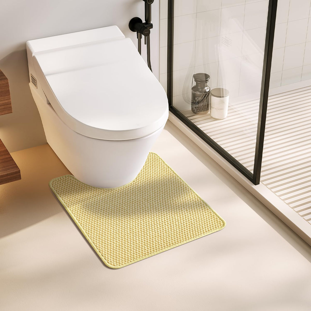 TYUU Bathroom Runner Rugs, Long Bath Mat Runner Washable Thin Quick Dry Low Pile Bathroom Runner Rugs Non Slip, Beige 24"x70"