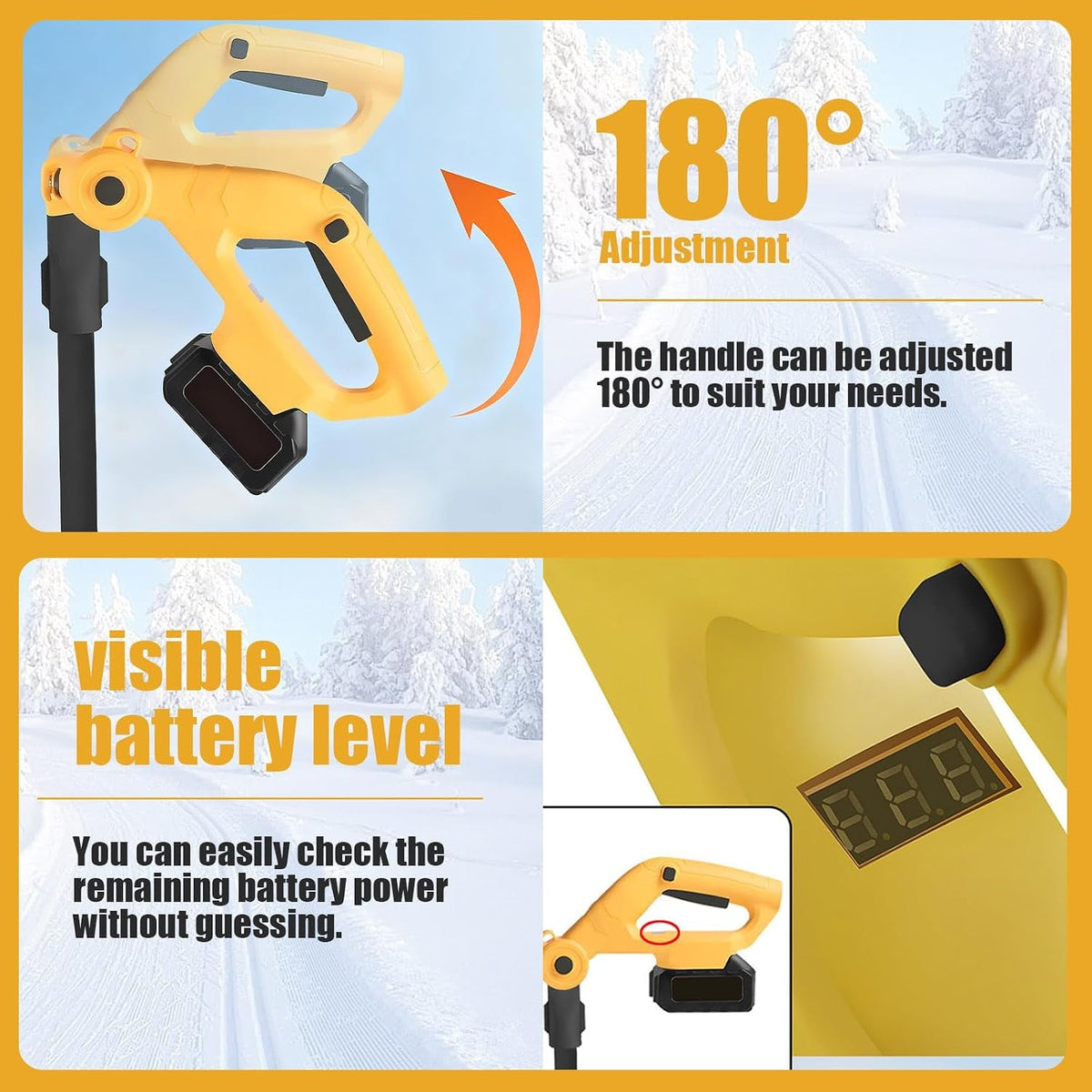 Battery Powered Snow Blower Electric Snow Thrower 21V Cordless, 16" Clearing Width, Adjustable Handle, 6" Depth, 33 Ft Throw, Lightweight Snow Shovel for Sidewalk(Battery x1)