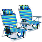 2 Pack Lightweight Portable Camping Beach Chair for Adults, Outdoor Lay Flat Folding Beach Chairs with 5 Positions, Backpack Beach Chair with Towel Bar, Zipper Pouch, Cup Holder, NEW Striped