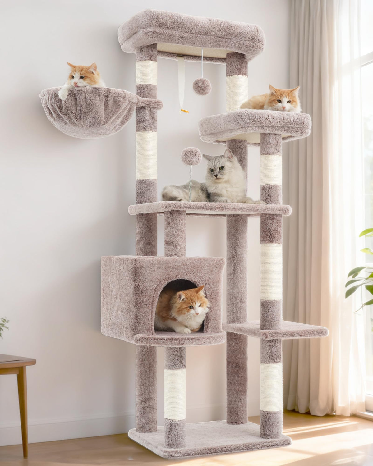 Gitelsnour Cat Tree, 63'' Cat Tower for Large Cats, Big Hammock GCT020G