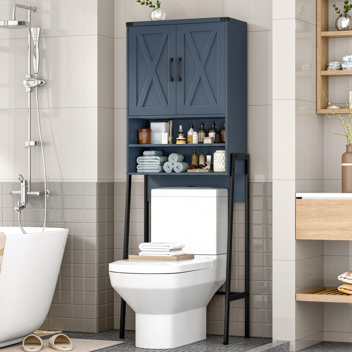 Vabches Metal Frame Over The Toilet Storage Cabinet, Black