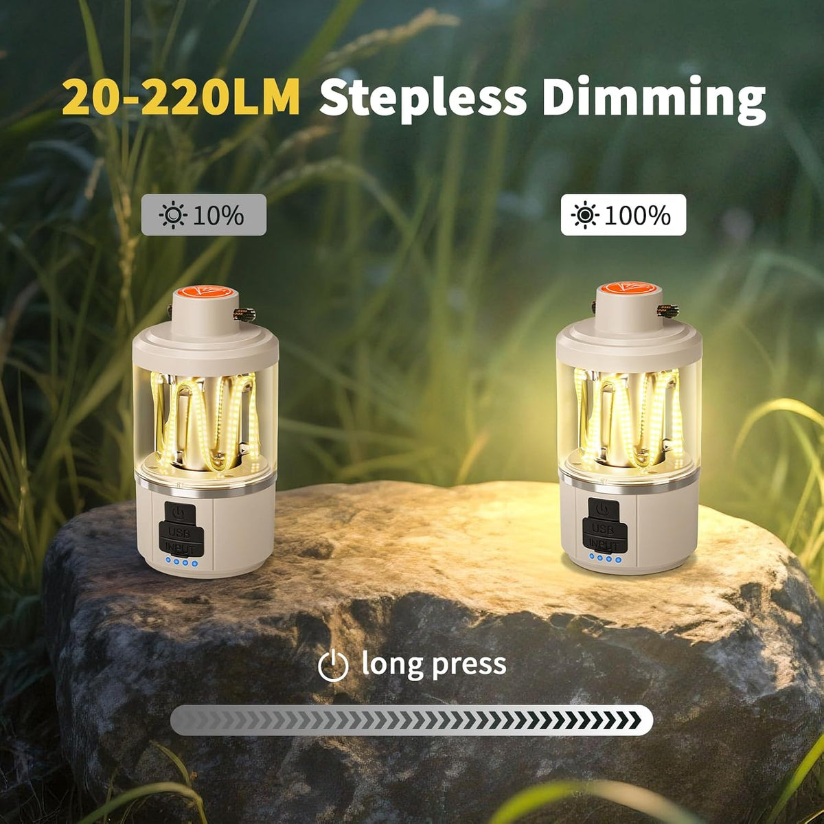 Luvan Camping Lantern Rechargeable, Camping Light with 4 Modes, LED Flashlight, Waterproof, 1500mAh Battery, Flashlight Lantern for Camping, Power Outages, Emergencies, Hurricanes, Hiking