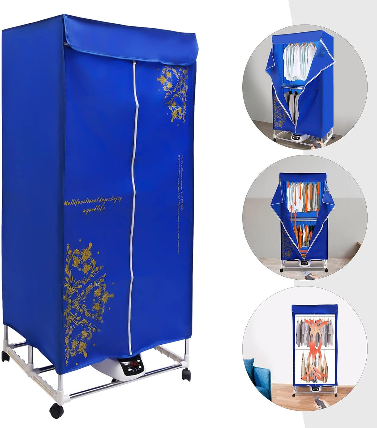 Portable Clothes Dryer, 59Inch-2 Tier Foldable Clothes Dryers Rack, 1500W-110V Portable Clothes Dryer, Heating Electric Dryer, Low Noise, Waterproof Cover for Apartment, Indoor, Travel, RV