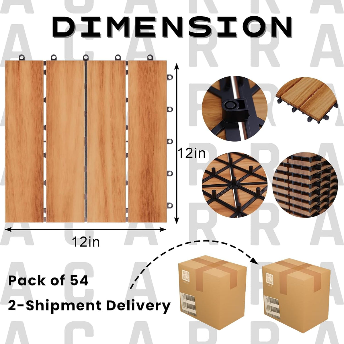 54 PCS Acacia Wood Interlocking Deck Tiles - 12"x12" All Weather Waterproof, Indoor Outdoor Patio Flooring for Balcony, Backyard, Poolside