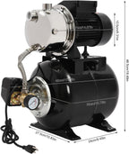 1HP Shallow Well Pump with Pressure Tank, 793GPH Irrigation Jet Pump, 110V Automatic Water Pumps Booster System Max. Head 147.64ft for Garden Lawn Farm Home (Black, 1 Hp)