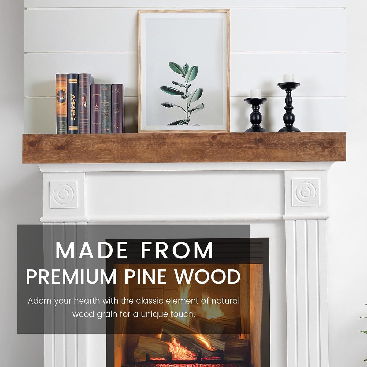 G GOOD GAIN 60'' Fireplace Mantel, 5'' Pine Wood Floating Shelf, DarkWalnut