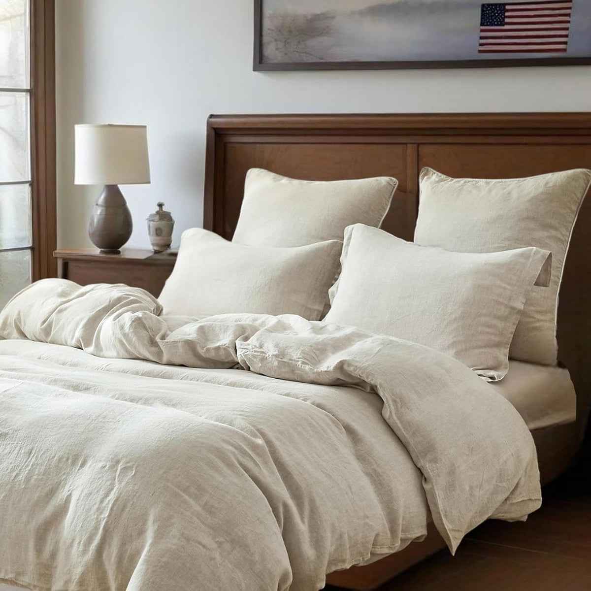Simple&Opulence 100% Linen Duvet Cover Set, 3 PCS Natural French Flax Linen Duvet Cover King Size, Breathable Soft Comfy Linen Bedding Comforter Cover with 2 Pillowcases(Linen, 104"x92")