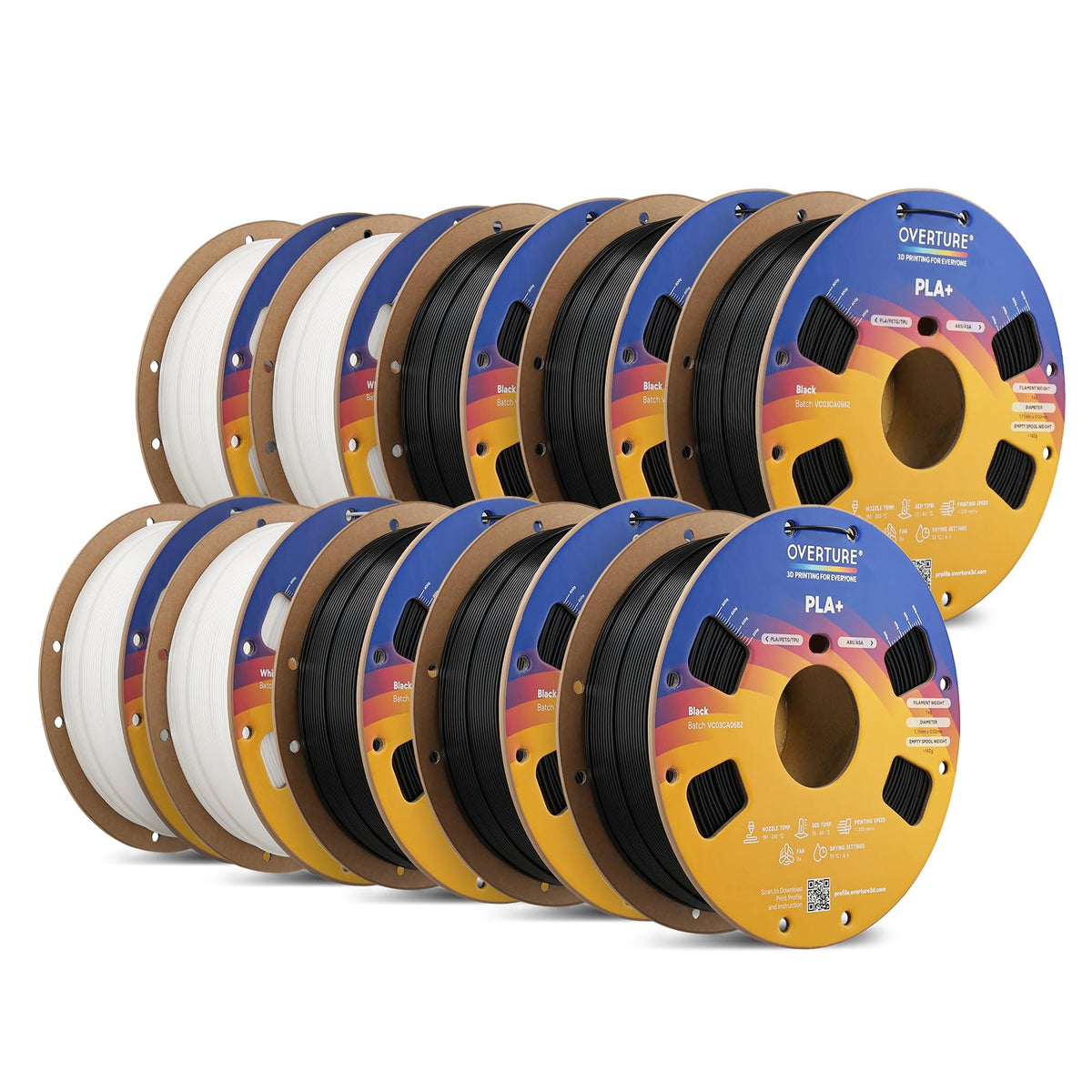 OVERTURE 10KG Bundle High Speed PLA+ 3D Printer Filament 1.75mm
