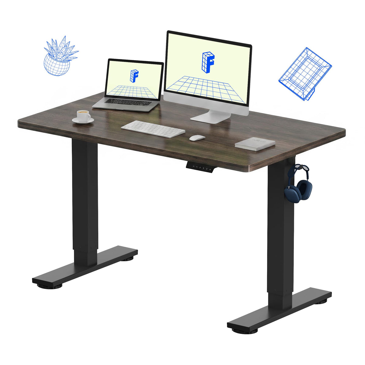 FLEXISPOT EN1 One-Piece Standing Desk, Electric Adjustable with 4 Memory Presets, 176 LBS Capacity, Stable & Quiet, Seamless Desktop for Home Office & Dual Monitors, 48"x24" Black Walnut