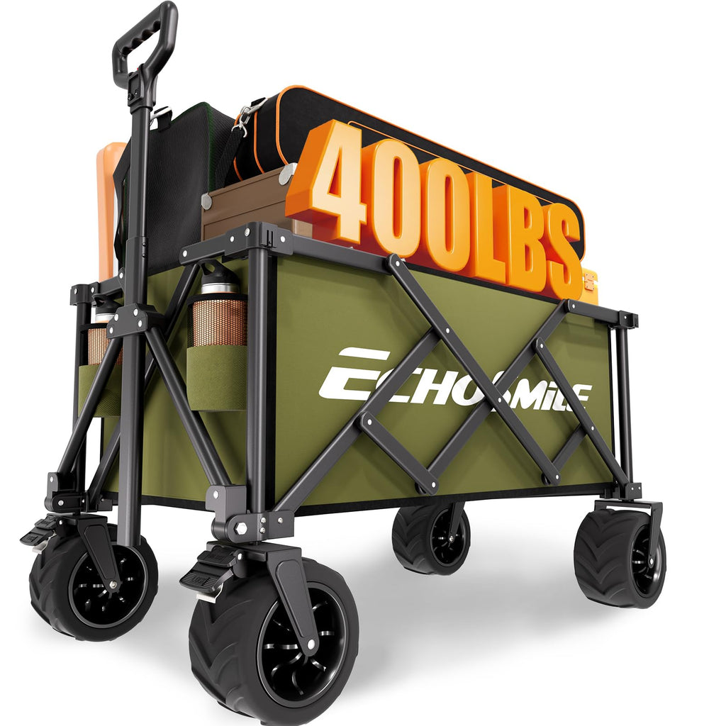 EchoSmile Wagons Carts Foldable Heavy Duty with 400Lbs Wt, 200L Cap, Black
