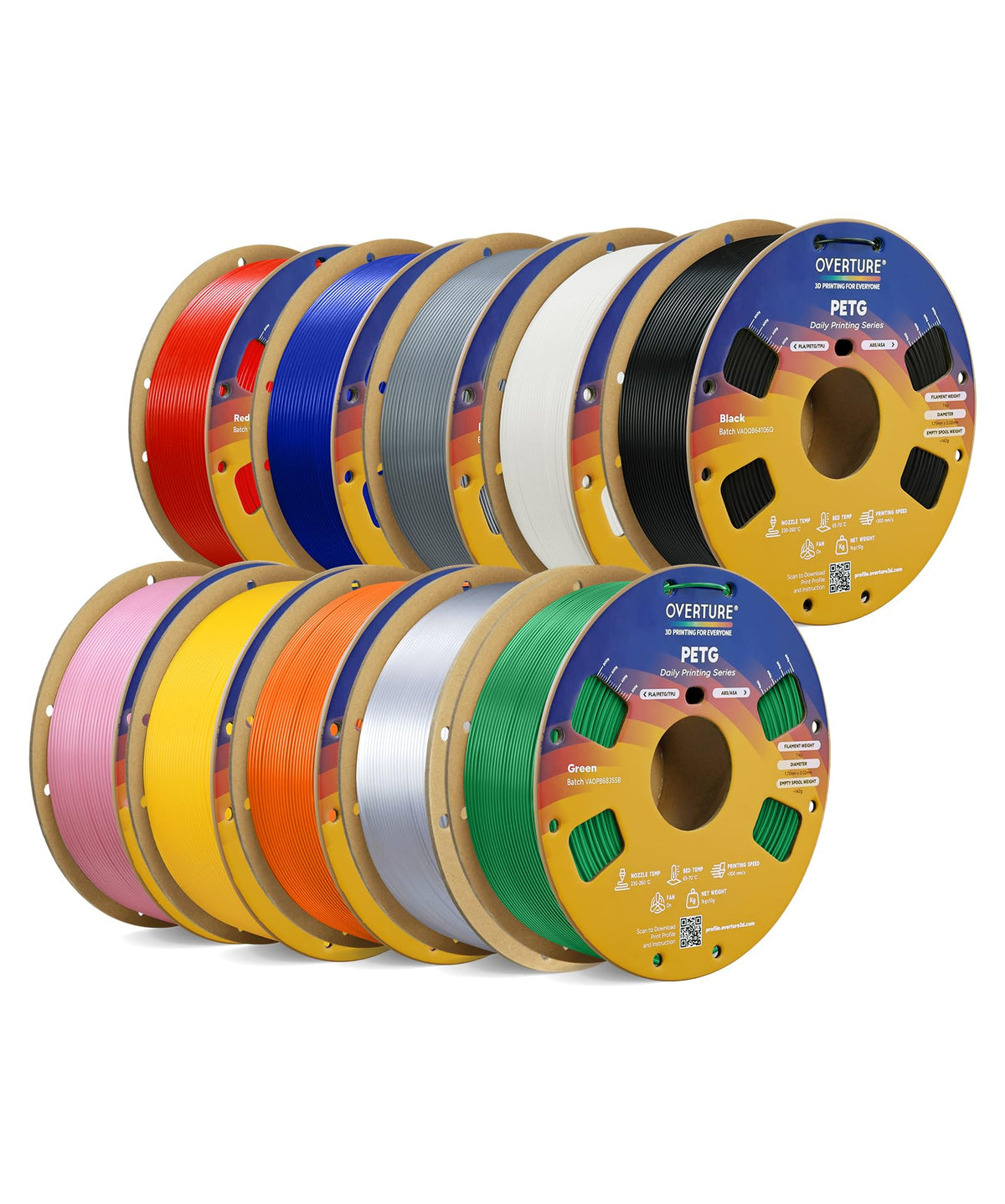 OVERTURE 10KG Bundle High Speed PETG Filament 1.75mm, 3D Printer Filament