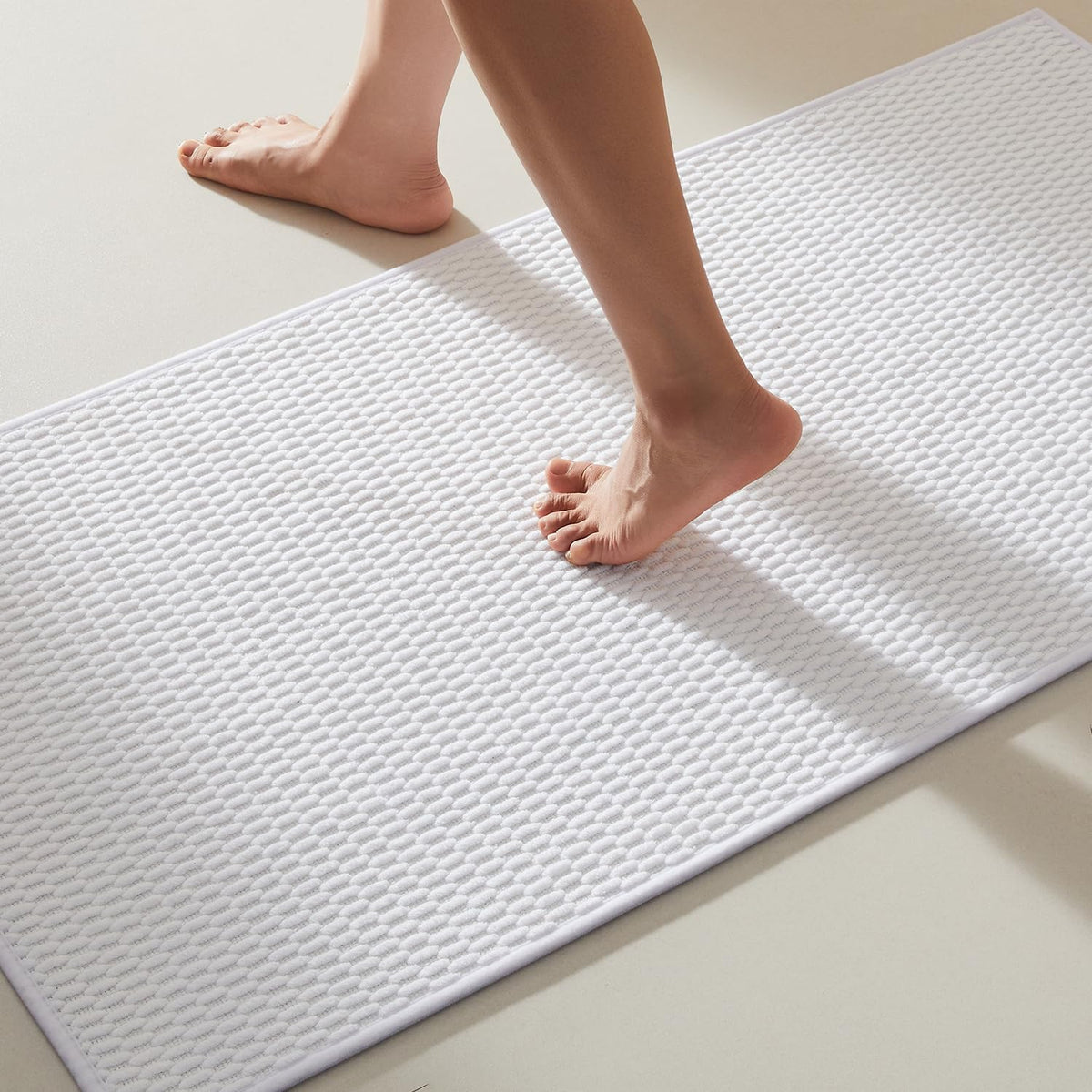 TYUU Bathroom Runner Rugs, Long Bath Mat Runner Washable Thin Quick Dry Low Pile Bathroom Runner Rugs Non Slip, Beige 24"x70"