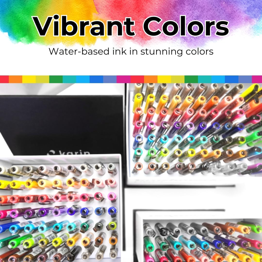 Karin Brushmarker Pro 63pc Mega Box Brush Tip Markers Set, Blendable, Water-Based, Professional Grade Brush Markers for Adults and Artists, 60 Colors and 3 Blenders in Exclusive Storage Case