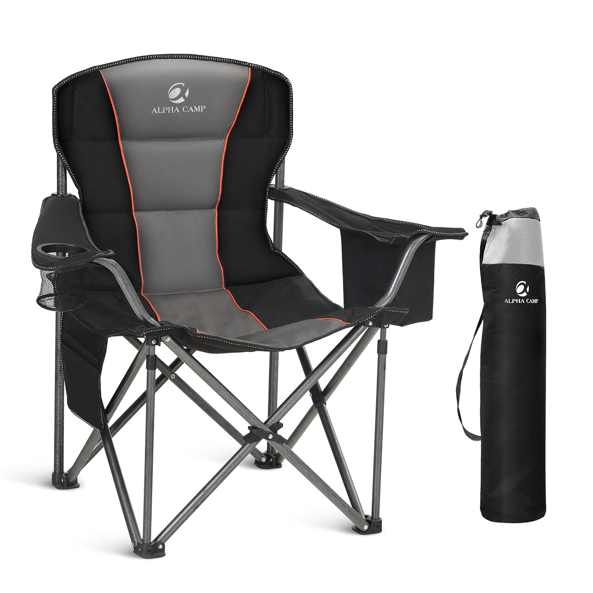 ALPHA CAMP Oversized Folding Camping Chair, Heavy Duty Portable Lawn Chairs with Cooler Bag, Side Pocket & Cup Holder, Folding Chairs for Outside Support 450 LBS