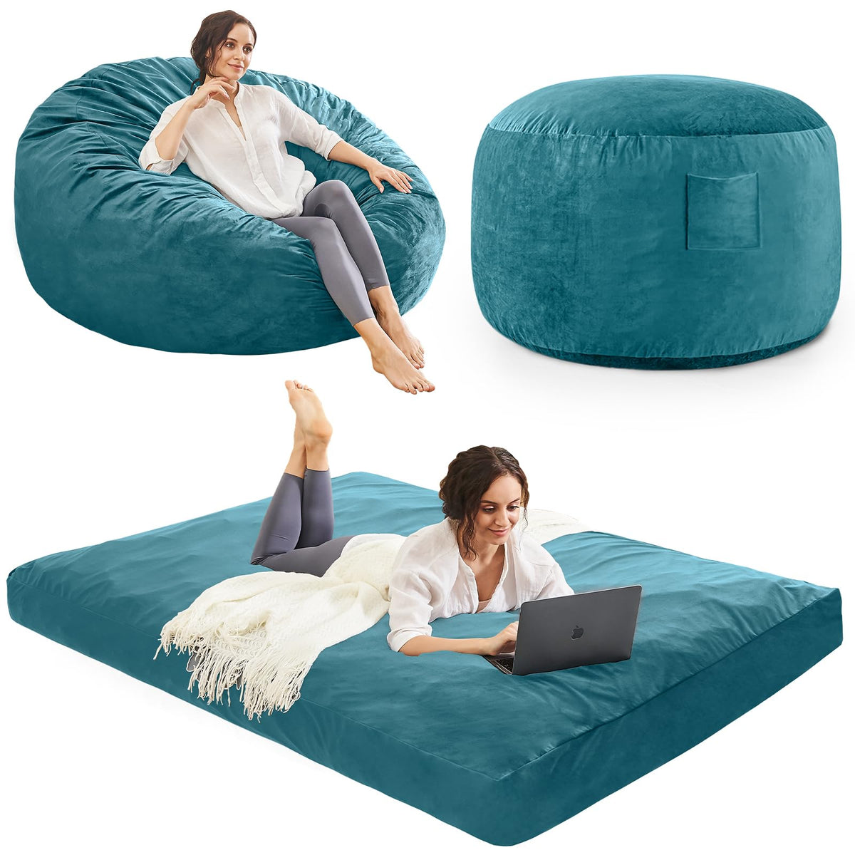 Bean Bag Chairs for Adults - Giant Bean Bag Convertible Floor Sofa
