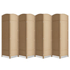 6 Panel Folding Room Divider,Woven Privacy Screen,Light Beige