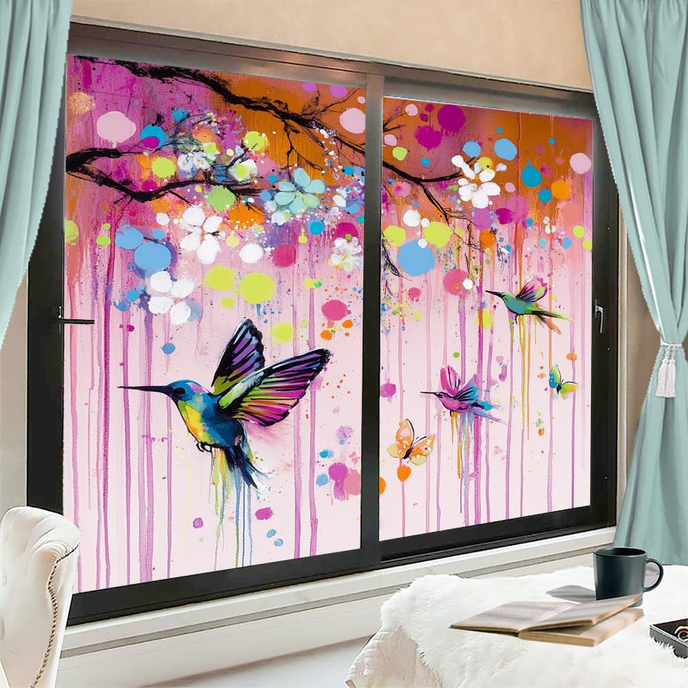 Ocean Waves Cherry Blossoms Window Privacy Film 31.5Wx47.2L inch x 2pcs