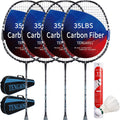 Professional Badminton Rackets Set of 4 Sports Outdoor Backyard or Indoor Badminton Game Set with Shuttlecocks- Includes 4 Black Rackets, 12 Duck Feather Badminton Shuttlecocks
