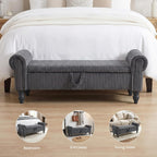 55" Corduroy Storage Ottoman Bench, Queen Bed, Grey