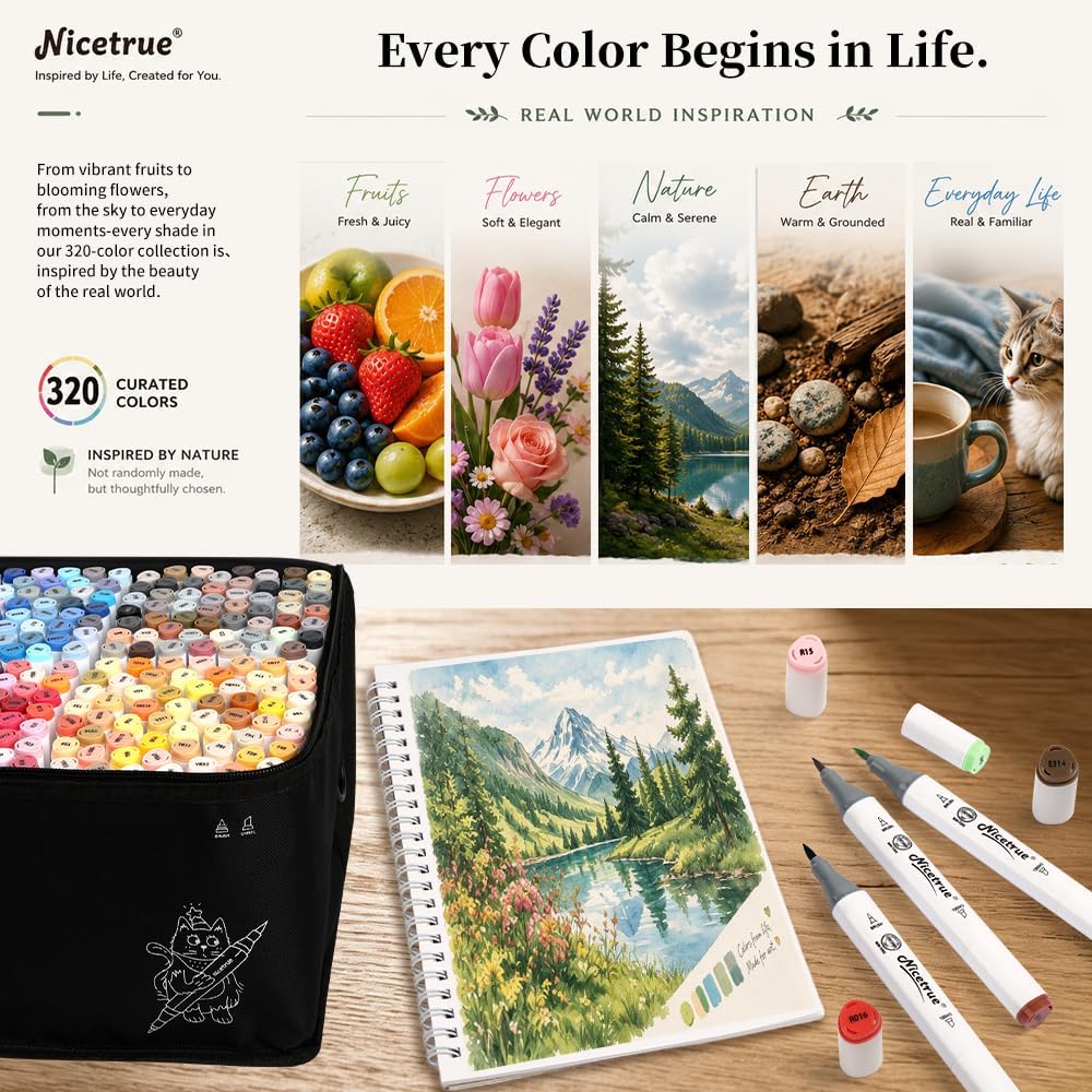 216 Colors Alcohol Markers, Brush & Chisel Dual Tip Marker Set