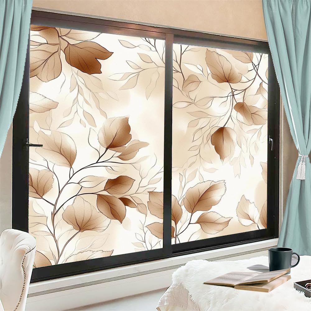 Modern Leaves Stained Glass Window Stickers 35.4Wx55.1L inch x 2pcs