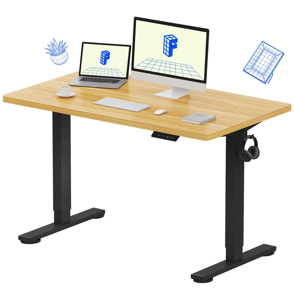 FLEXISPOT EN1 One-Piece Standing Desk, Electric Adjustable with 4 Memory Presets, 176 LBS Capacity, Stable & Quiet, Seamless Desktop for Home Office & Dual Monitors, 48"x24" Black Walnut
