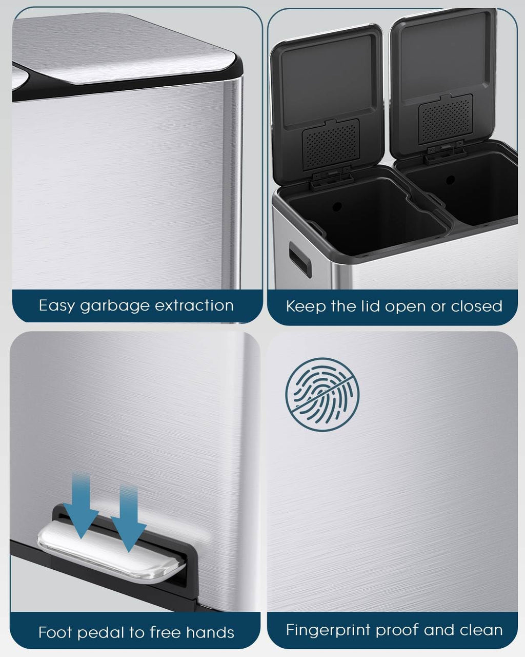 ComfyCorner 16 Gal (2 x 30 L) Dual Trash Can with Odor Control Box