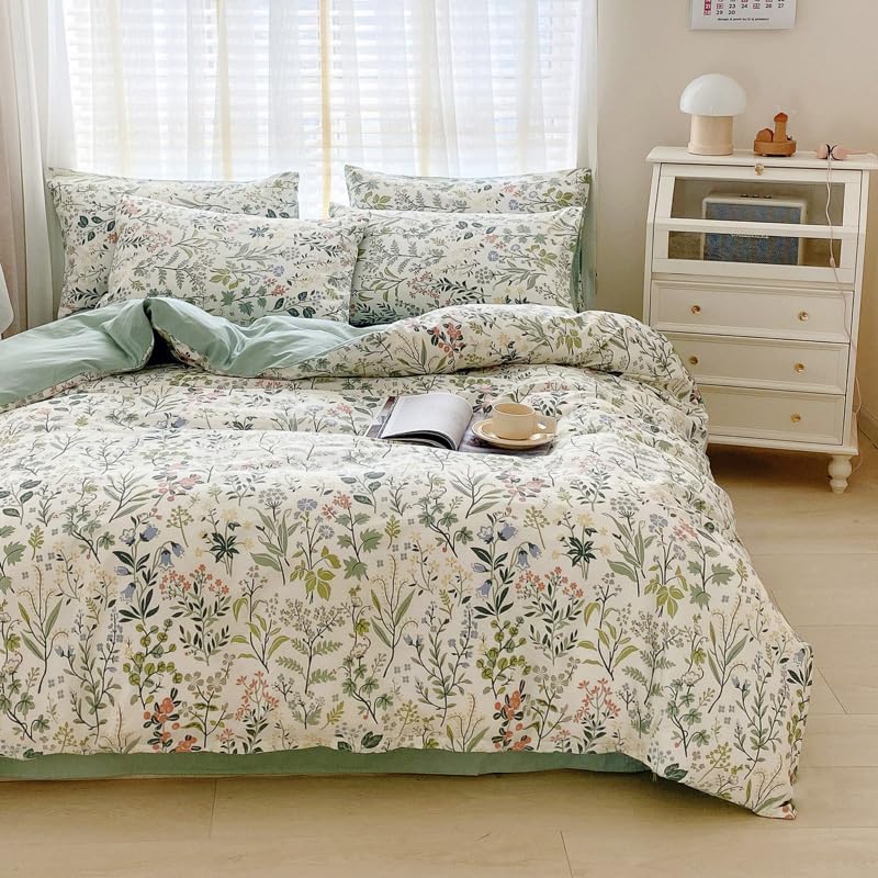 Floral Duvet Cover Set Muslin Cotton Queen(90"x90"),Pink Flower
