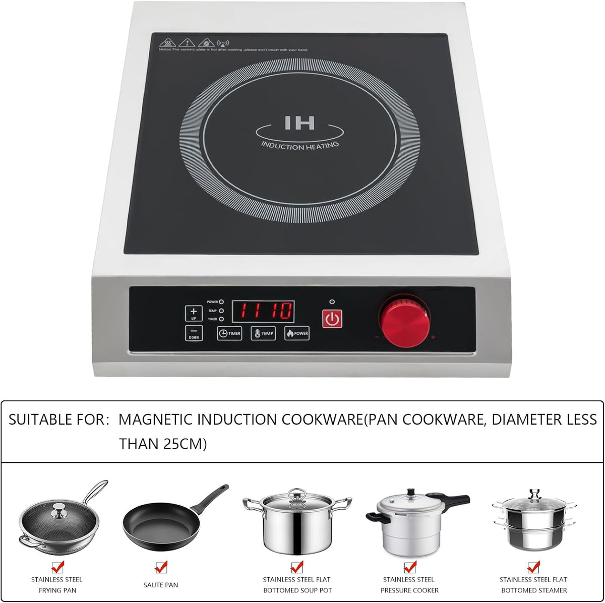 Induction Cooktop 500W-3500W, Commercial Induction Burner with 10-Speed Temperature/Power Adj, Electric Burners for Cooking, Countertop Electric Stove with Digital Sensor, 电磁炉