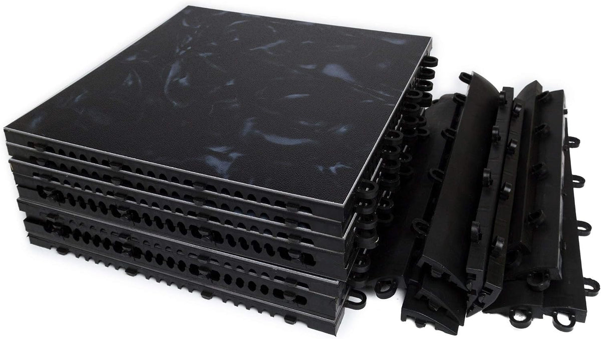 Big Floors 3X3LUXBLAKFLOOR Modular Interlocking Lightweight Plastic Dance Floor Kit (3' x 3'), Luxury Black, 21 Piece