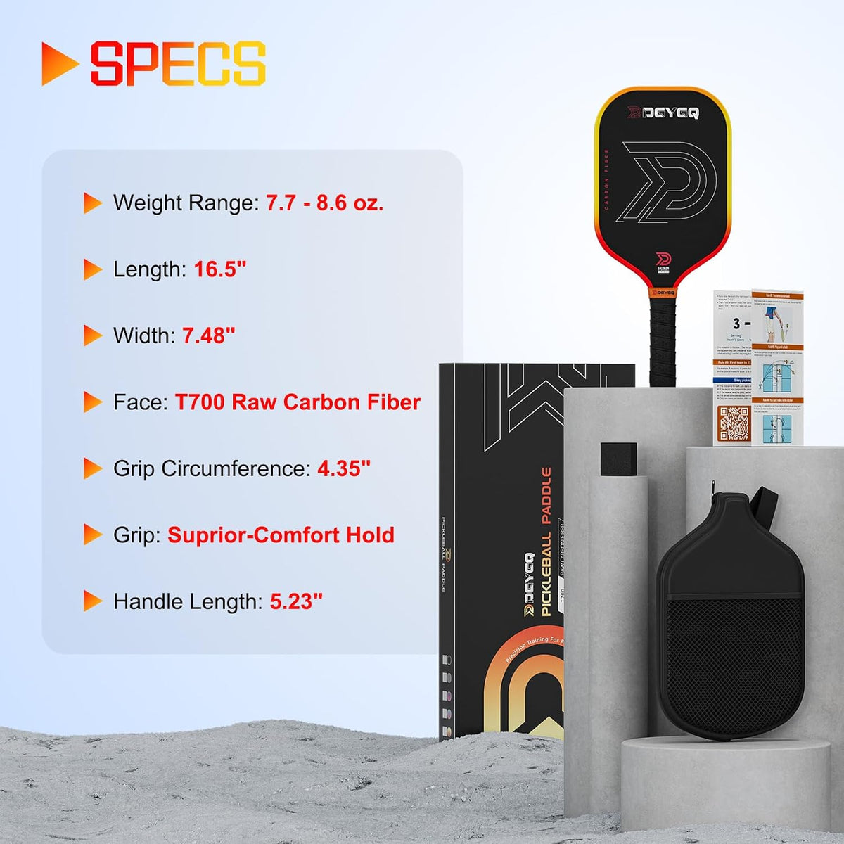 DGYGQ Pickleball Paddles, T700 Raw Carbon Fiber Surface, 16mm Polypropylene Honeycomb Core for All Skill Levels - Larger Sweet Spot for Max Spin, Control & Power