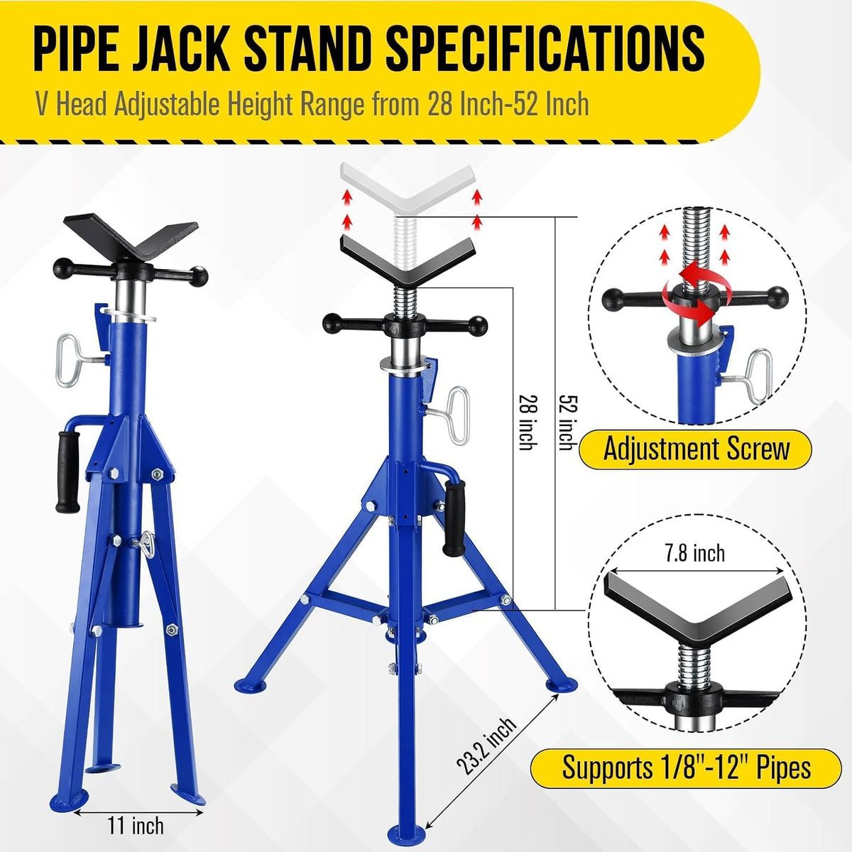 2PCS Pipe Jack Stand, 2500LB Carbon Steel Heavy Duty Pipe Stand,