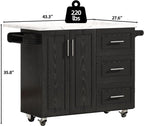 43" Kitchen Island on Wheels, Rolling Kitchen Island with Drop Leaf, Black