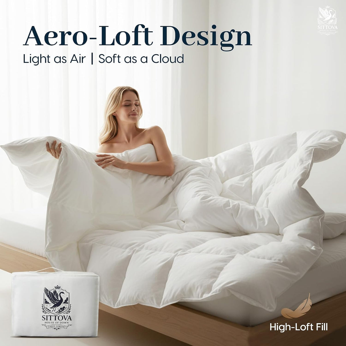 Goose Down Fiber Comforter King Size – Summer Hotel Quality Duvet Insert, High Fill Power, Ultra Soft 100% Cotton, Box-Stitched, Breathable, Lightweight Luxurious White Cooling Comforter, 90"x 106"