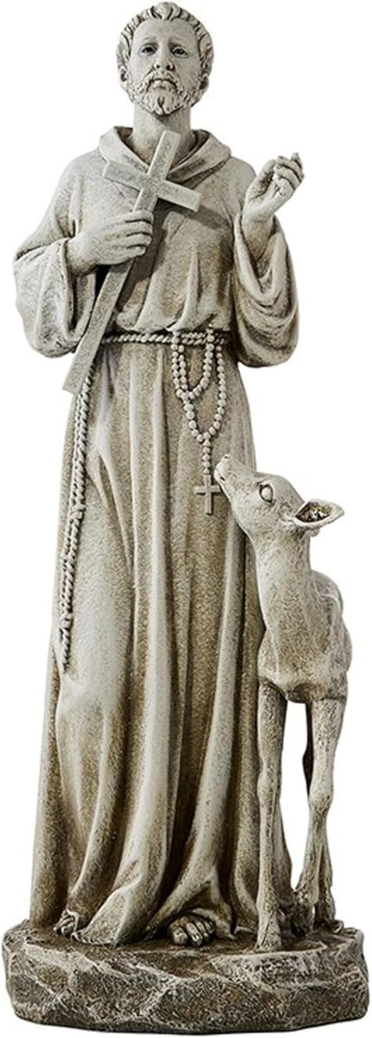 Avalon Gallery Garden Statue - Saint Francis of Assisi Stone-Resin Indoor/Outdoor Catholic Sculpture, 23-Inch, Birds in Flight