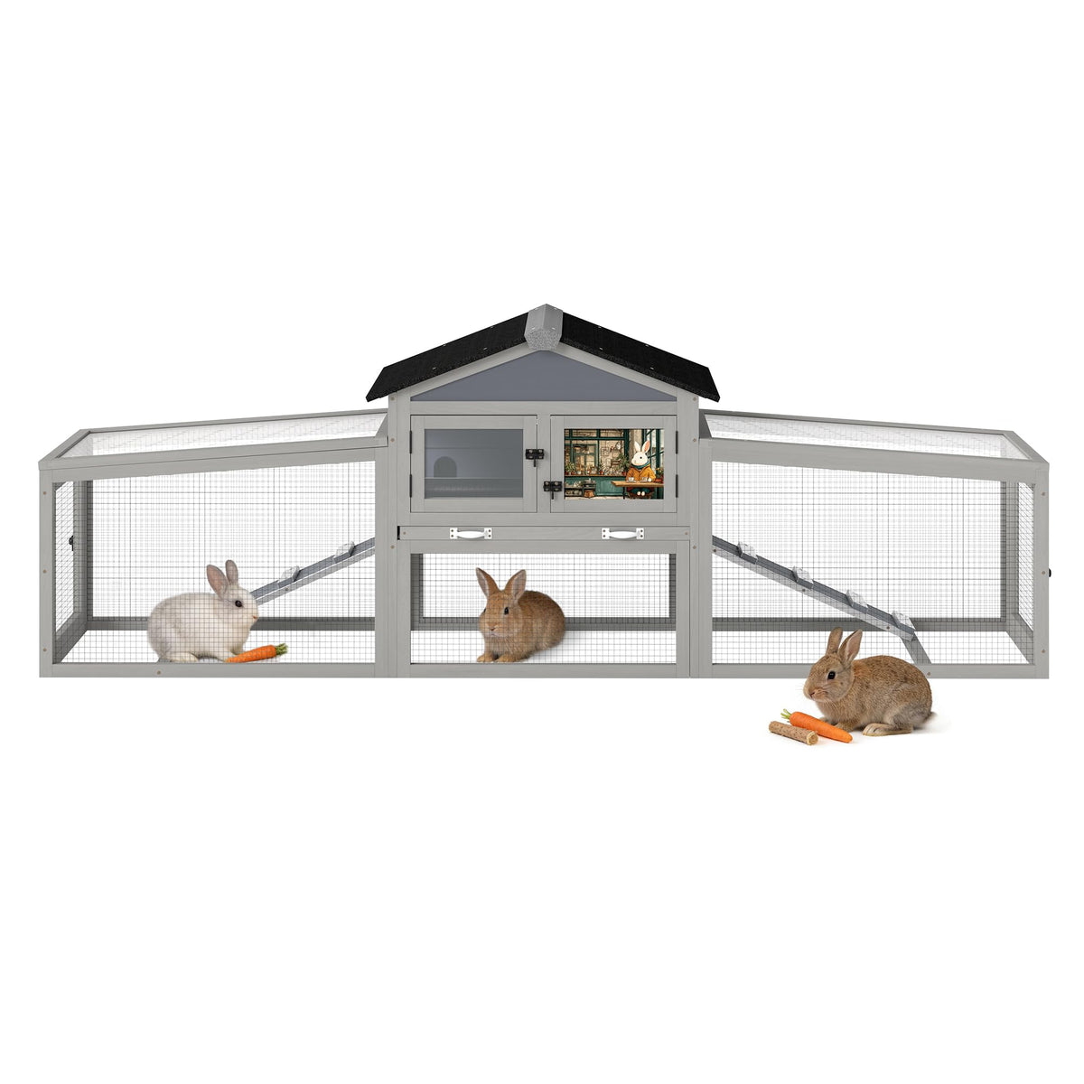 COZIWOW Grey 58.5in Outdoor Wooden Rabbit Hutch, Bunny Cage