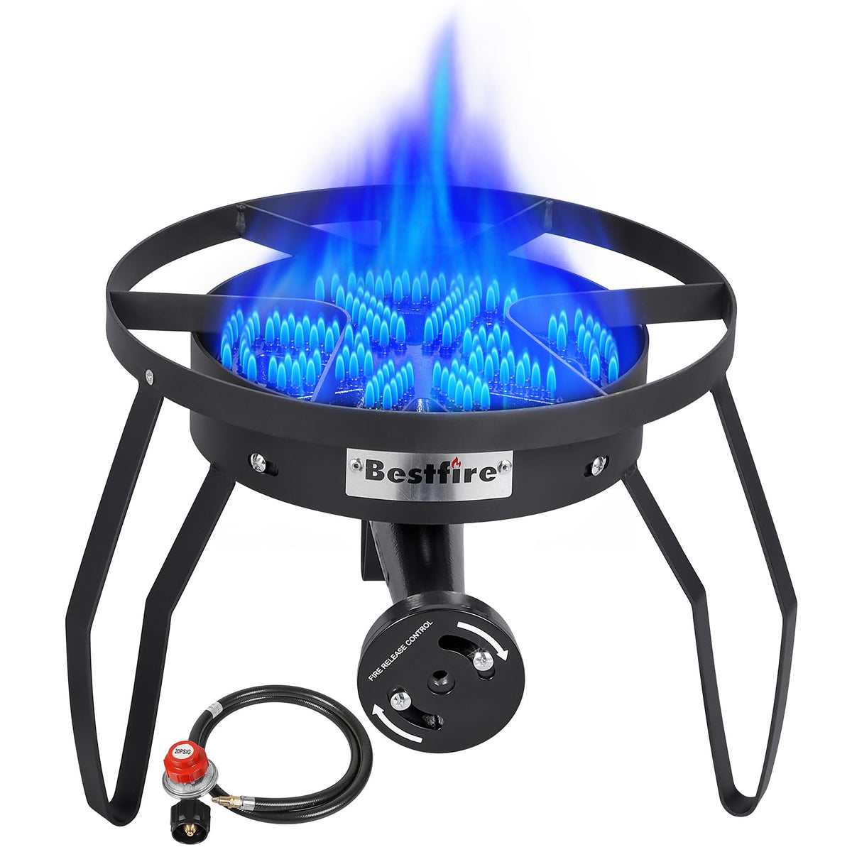 Bestfire 150,000 BTU 2 Burner Propane Camping Stove with Auto Ignition, Windpanel, Portable Outdoor Gas Cooker with Removable Legs, Side Shelves for Camping, BBQ