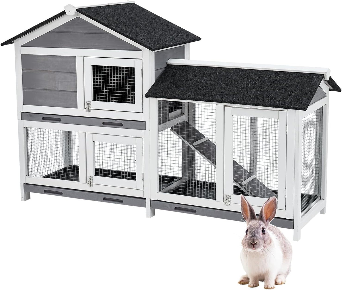 Garvee 58'' Bunny Hutch Indoor Bunny Cage, Rabbit Hutch, 2-Tier Bunny House
