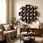 Suzile 5x5 Wall Shelf for Tea Cups Saucers, Rustic Wood Rack, Brown