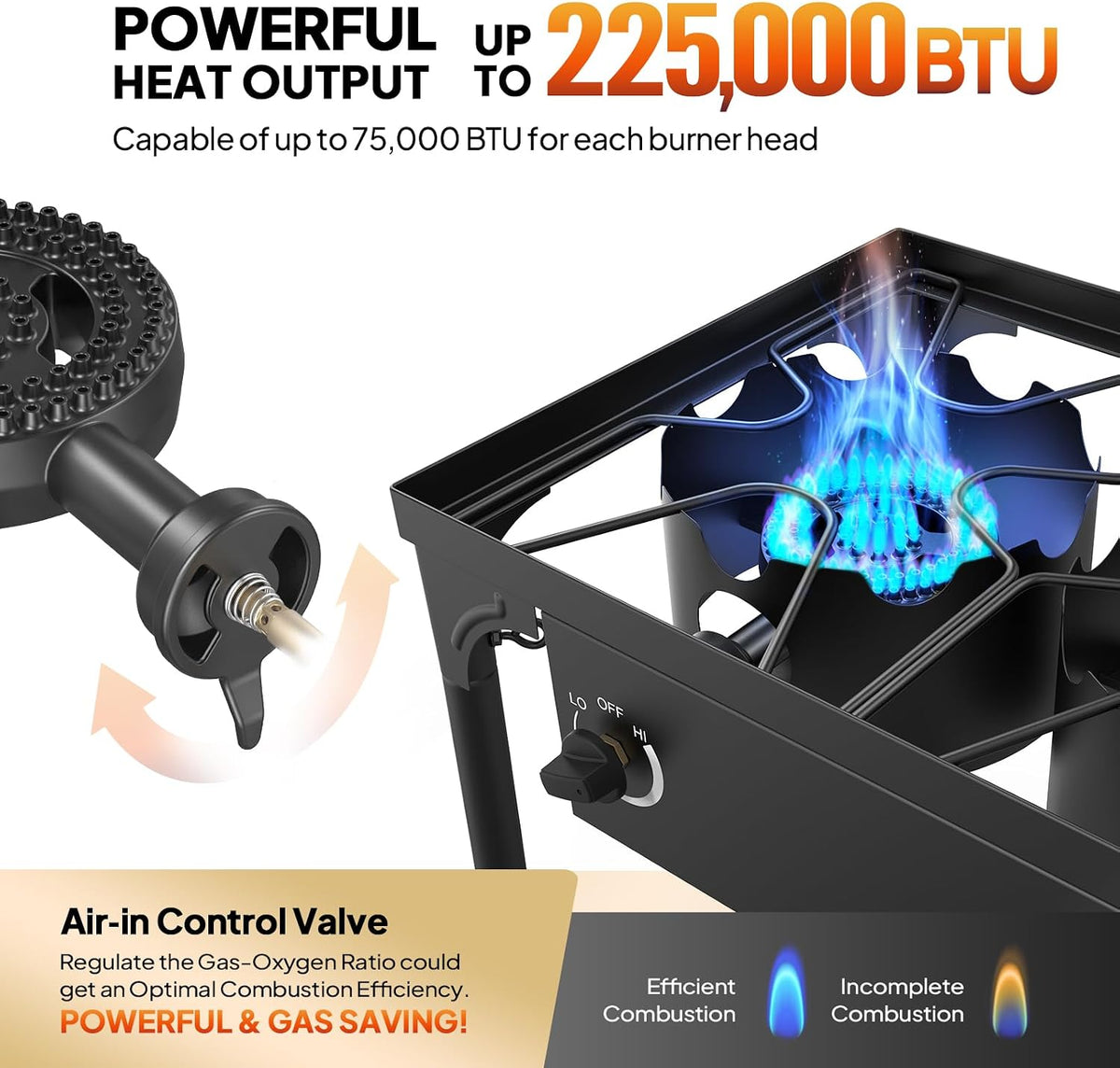 ROVSUN 3 Burner Outdoor Propane Gas Stove, 225,000 BTU with CSA Regulator