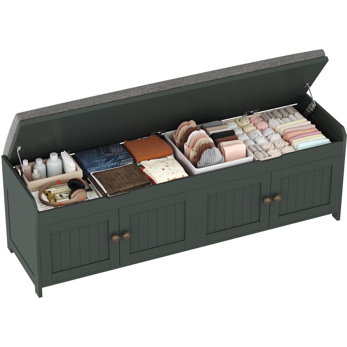HOMEFORT 54.4" Shoe Bench with Lift Top Storage, Entryway Bench with Cushioned Seat, Wooden End of Bed Bench, Shoe Cabinet Bench with Hidden Storage Space, for Bedroom, Hallway,Blue