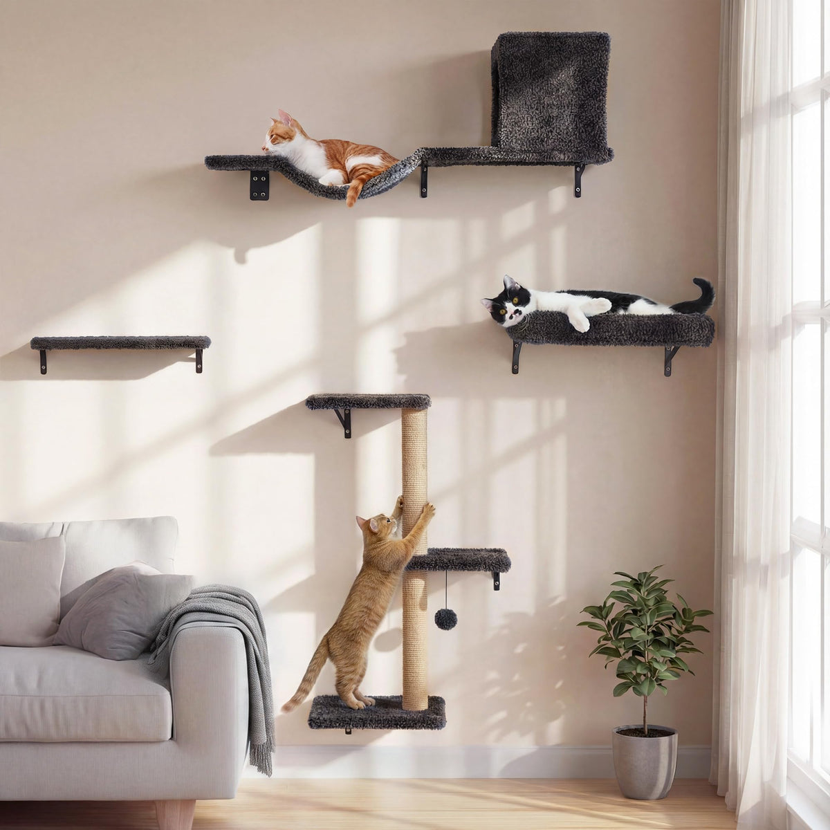 FUKUMARU Cat Wall Shelves, 4 in 1 Set, Beige