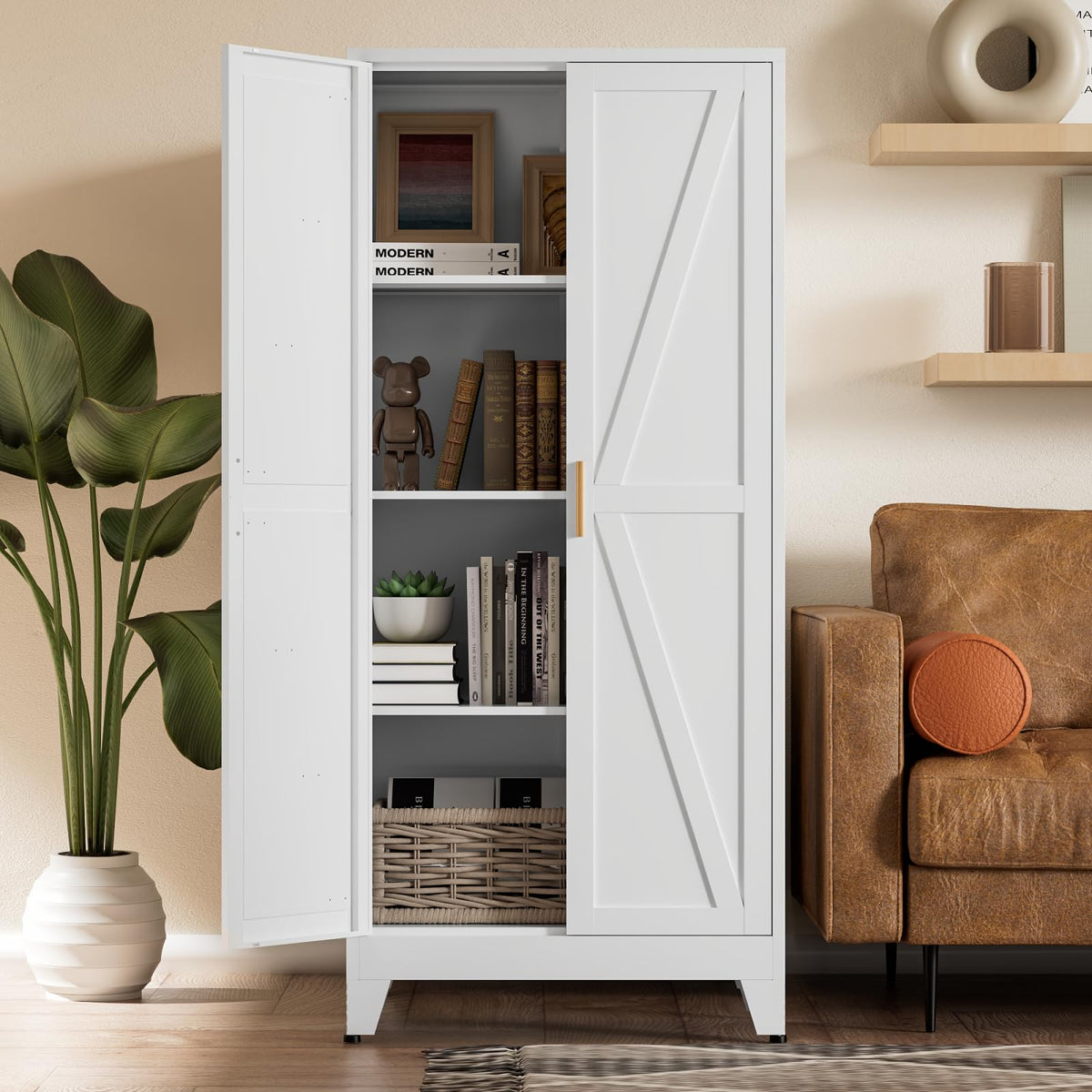 COFaR Home Farmhouse Storage Cabinet with 2 Barn Door, 61" H Metal Cabinet
