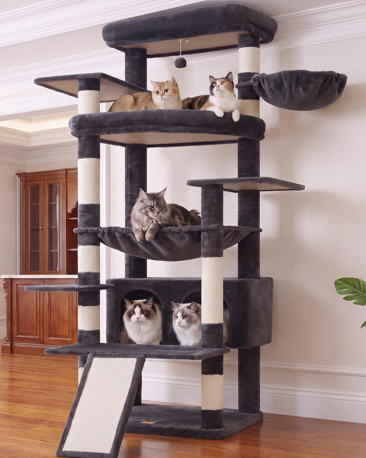 Heybly Cat Tree, 71-Inch-Tall Tower for Indoor Cats with 2 Perches HCT034G