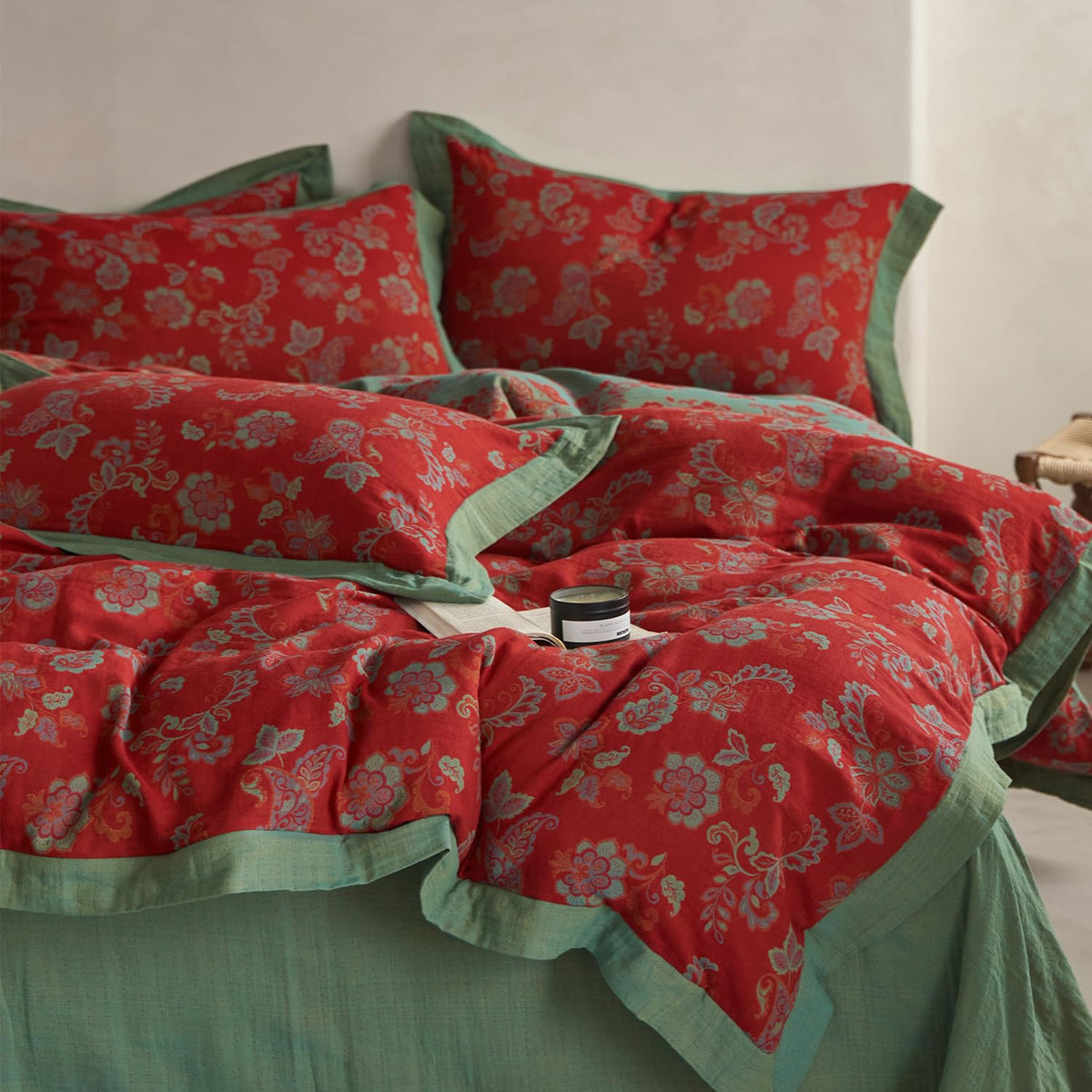 mixinni Garden Style Cotton Flowers and Birds Pattern Printed Duvet Cover Reversible Design Peacock Blue 3 Piece Bedding Duvet Set with Zipper Closure, Perfect for Him and Her-Queen Size