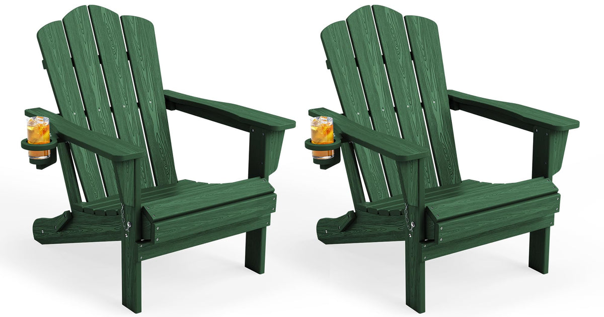 KINGYES Folding Adirondack Chair Set of 4 with Cup Holder, Navy