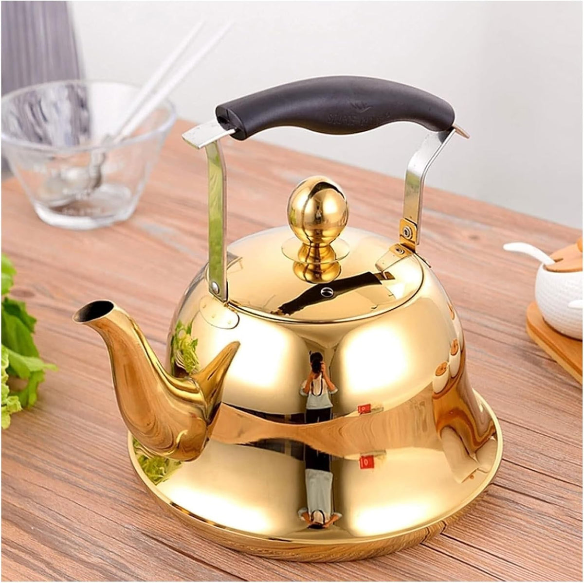 Gold Stainless Steel Whistling Tea Kettle for Stove Top - Cute and Functional Boiling Teapot(Rose Gold,4L)